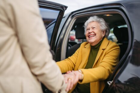 Senior in a car at assisted living community in Wichita Kansas with Keepsake Kottage